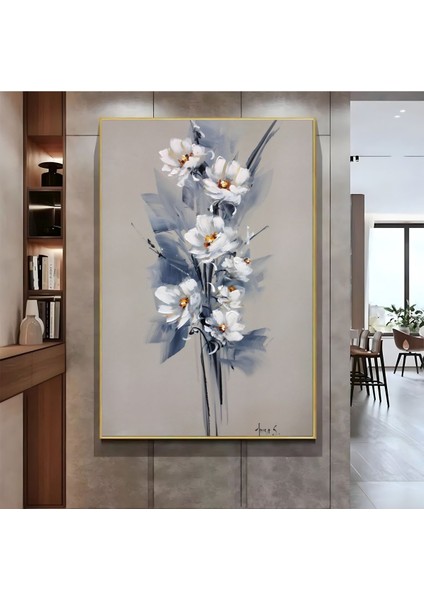 |beyaz Çiçek Buketi Modeli ( CKD-075 ) |çerçeveli Kanvas Tablo Ckdikey