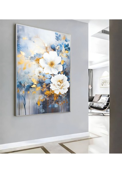 |lacivert Beyaz Çiçek Desenli Model ( CKD-054) |çerçeveli Kanvas Tablo Ckdikey modelleri