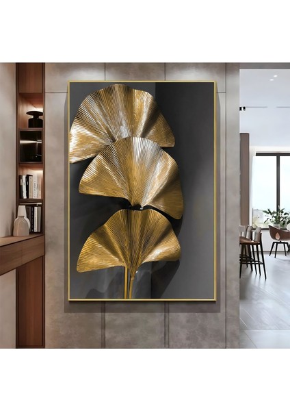 | Gold Bohem Yaprak Model ( CKD-090) |çerçeveli Kanvas Tablo Ckdikey