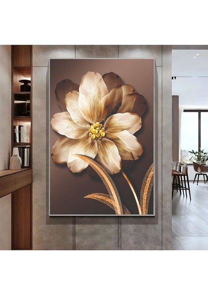 |krem Gold Çiçek Modeli ( CKD-095) |çerçeveli Kanvas Tablo Ckdikey