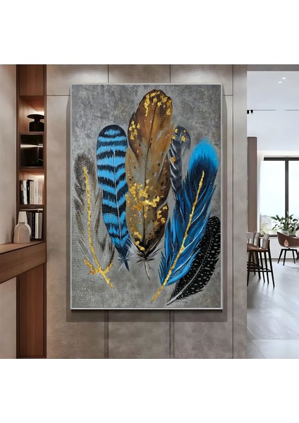 |mavi Gri Gold Tüy Modeli ( CKD-085) |çerçeveli Kanvas Tablo Ckdikey