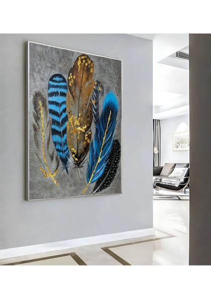 |mavi Gri Gold Tüy Modeli ( CKD-085) |çerçeveli Kanvas Tablo Ckdikey modelleri