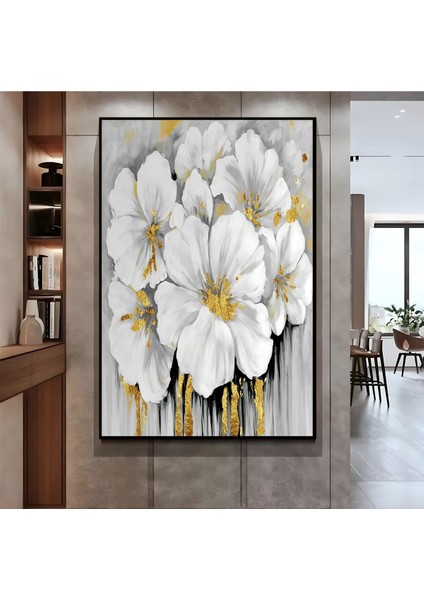 |beyaz Gold Çiçek ( CKD-069) |çerçeveli Kanvas Tablo Ckdikey