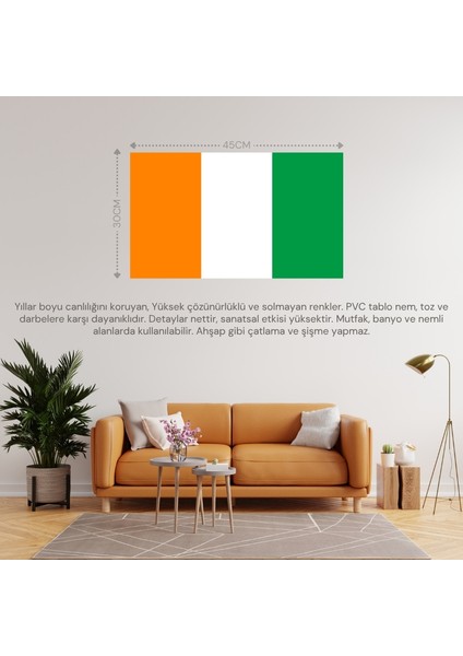 Fildişi Sahili Ülke Bayrağı 45X30CM Duvar Tablosu Çerçevesiz Pvc Tablo fiyatları