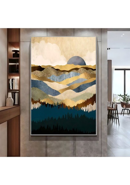 |gold Turkuaz Dağ Soyut Model( CKD-070) |çerçeveli Kanvas Tablo Ckdikey