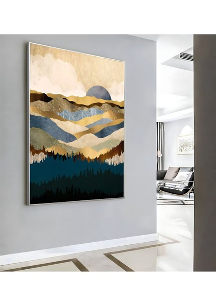 |gold Turkuaz Dağ Soyut Model( CKD-070) |çerçeveli Kanvas Tablo Ckdikey modelleri