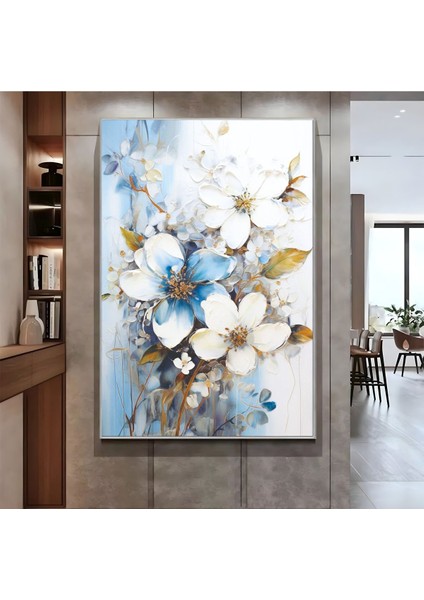 |soft Mavi Beyaz Çiçek ( CKD-058) |çerçeveli Kanvas Tablo Ckdikey