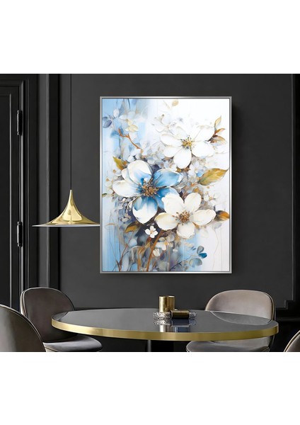 |soft Mavi Beyaz Çiçek ( CKD-058) |çerçeveli Kanvas Tablo Ckdikey fiyatları