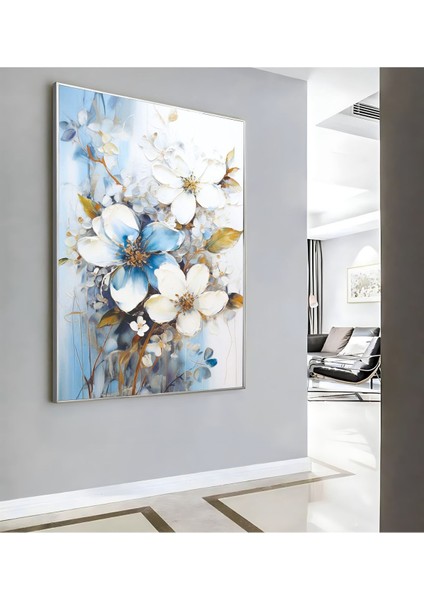 |soft Mavi Beyaz Çiçek ( CKD-058) |çerçeveli Kanvas Tablo Ckdikey modelleri