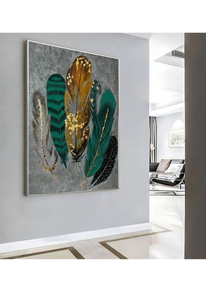 |yeşil Gri Gold Tüy Modeli ( CKD-084) |çerçeveli Kanvas Tablo Ckdikey modelleri