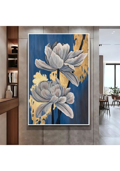 |lacivert Gold Çiçek Deseni ( CKD-056) |çerçeveli Kanvas Tablo Ckdikey