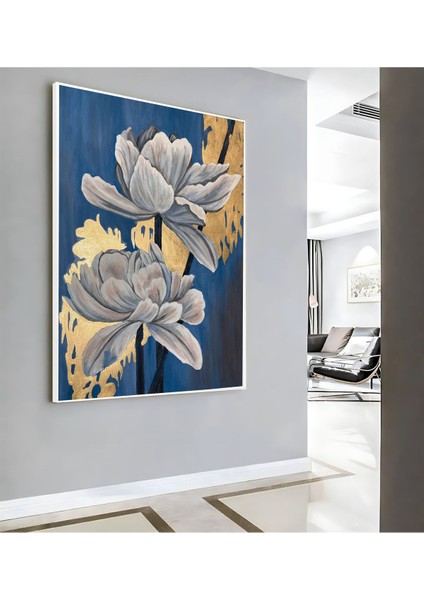 |lacivert Gold Çiçek Deseni ( CKD-056) |çerçeveli Kanvas Tablo Ckdikey modelleri