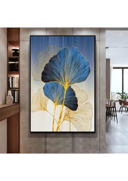 |lacivert Gold Çiçek Deseni ( CKD-055) |çerçeveli Kanvas Tablo Ckdikey