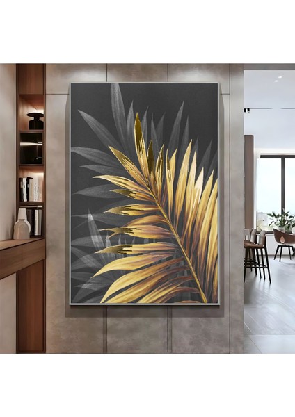 |siyah Gold Yaprak Deseni ( CKD-065) |çerçeveli Kanvas Tablo Ckdikey