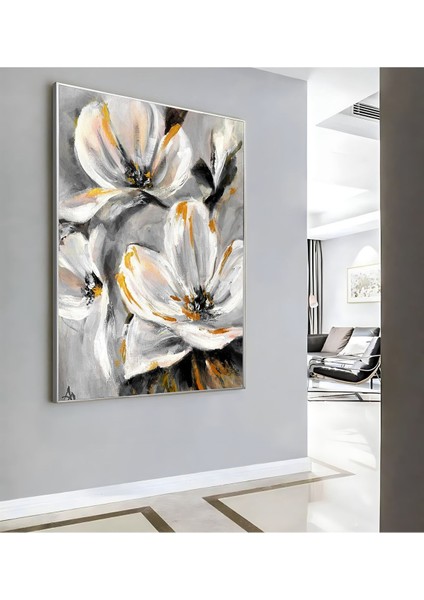 |gri Sarı Çiçek Deseni ( CKD-092) |çerçeveli Kanvas Tablo Ckdikey modelleri