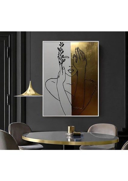 |gri Gold Kadın Portre ( CKD-019) |çerçeveli Kanvas Tablo Ckdikey