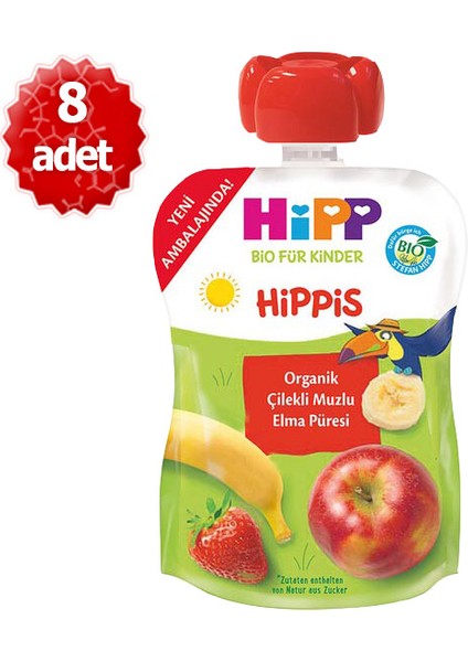 Organik x 8 Adet Çilekli Muzlu Elma Püresi 100GR