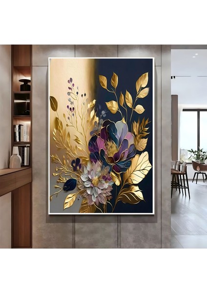 |gold Mürdüm Çiçek Modeli ( CKD-076 ) |çerçeveli Kanvas Tablo Ckdikey