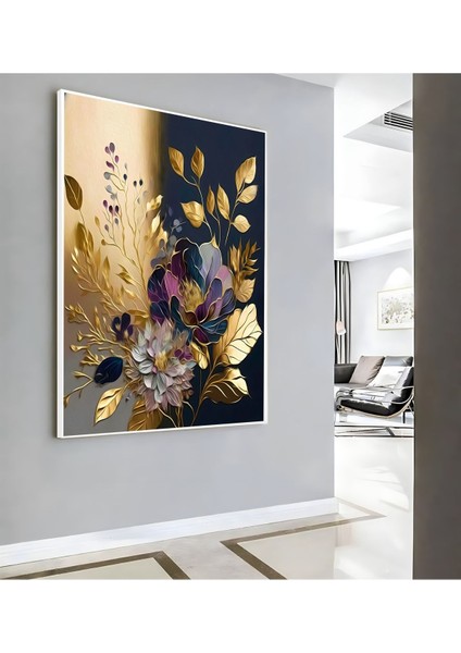 |gold Mürdüm Çiçek Modeli ( CKD-076 ) |çerçeveli Kanvas Tablo Ckdikey modelleri