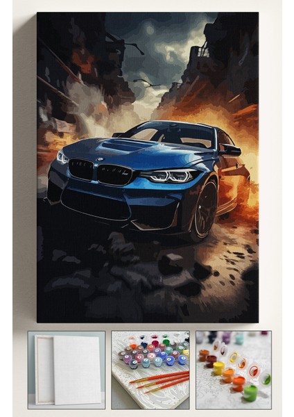 Sayılarla Boyama Çerçeveli Hobi Seti Numaralı Tuval Fırça Boya Dahil Kasnaklı 40X50 cm Bmw Mavi