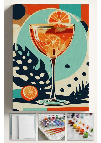 Sayılarla Boyama Çerçeveli Hobi Seti Numaralı Tuval Fırça Boya Dahil Kasnaklı 40X50 cm Cin Kokteyl