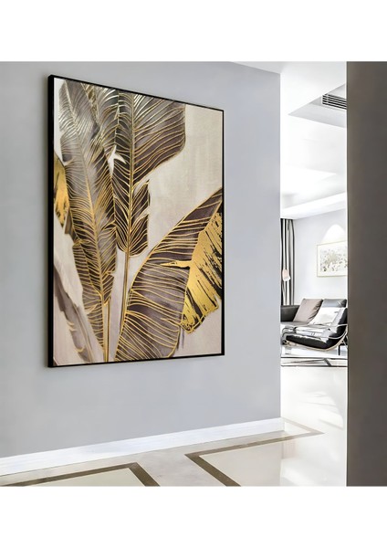 | Gold Yaprak Modeli ( CKD-139) |çerçeveli Kanvas Tablo Ckdikey