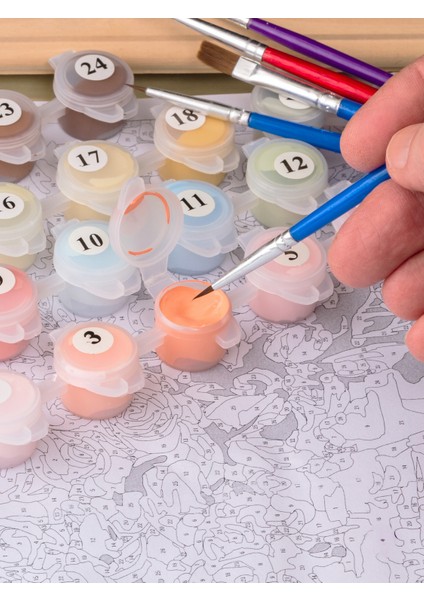 Sayılarla Boyama Çerçeveli Hobi Seti Numaralı Tuval Fırça Boya Dahil Kasnaklı 40X50 cm Çiçekli Aslan modelleri