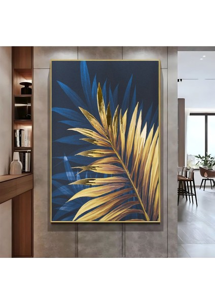 |lacivert Gold Yaprak Modeli ( CKD-051) |çerçeveli Kanvas Tablo Ckdikey