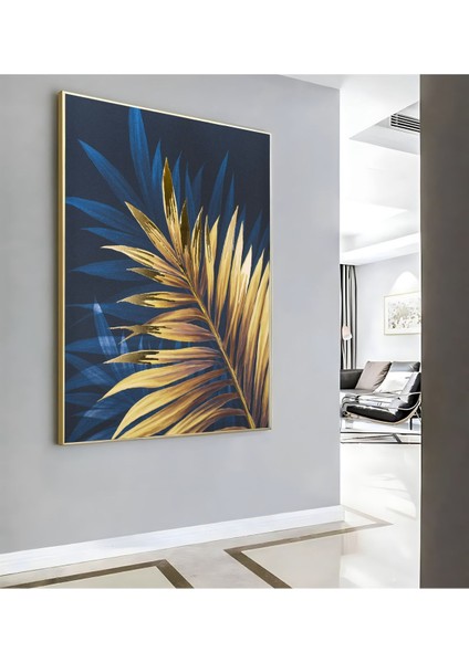 |lacivert Gold Yaprak Modeli ( CKD-051) |çerçeveli Kanvas Tablo Ckdikey modelleri