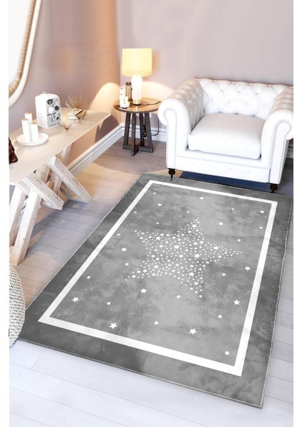 Yıldızlı Gri Bambu Çocuk Halısı