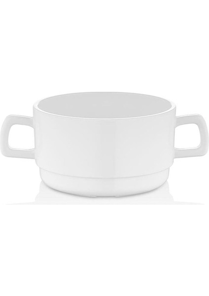 5'li 10 cm Kırılmaz ve Çizilmez Plastık Çorba Kasesi, Kulplu, Beyaz