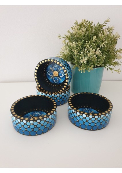 4'lü Ahşap Çerezlik Takımı, Şık ve Kullanışlı, Mavi Renkli.