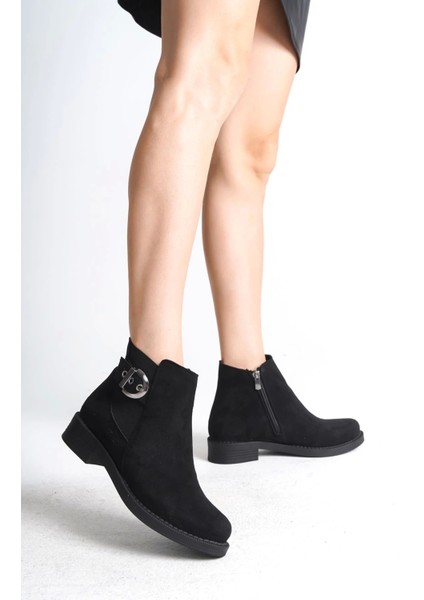 Luna Fermuarlı Lastikli Ortopedik Taban Topuklu Süet Kadın Bot St - Siyah fırsatları