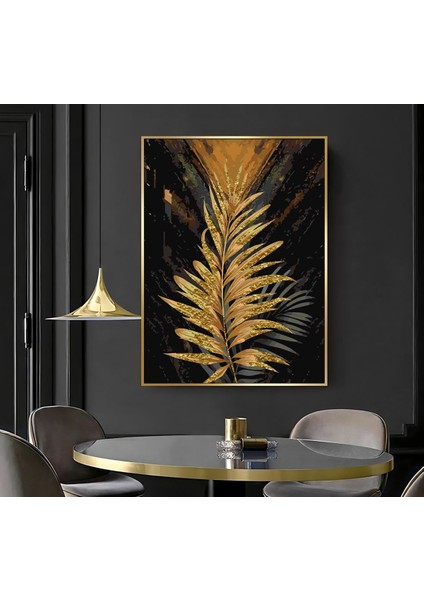 |gold Siyah Yaprak ( CKD-030 ) |çerçeveli Kanvas Tablo Ckdikey