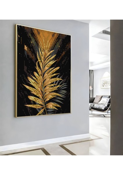 |gold Siyah Yaprak ( CKD-030 ) |çerçeveli Kanvas Tablo Ckdikey modelleri