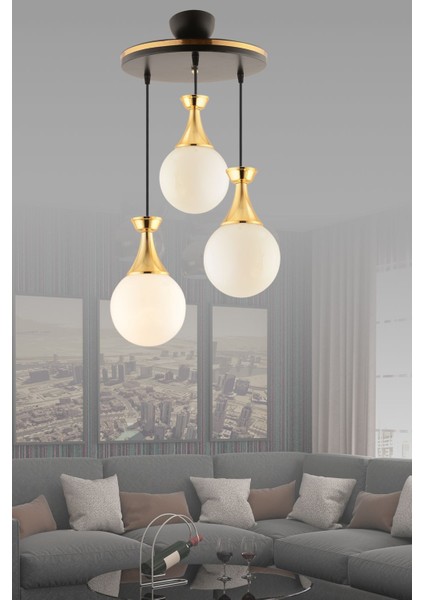 3'lü Siyah Gold Glop Cam Aydınlatma Seti