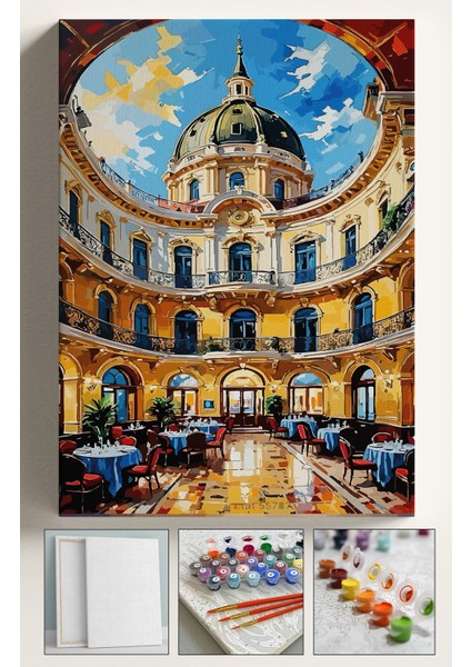 Sayılarla Boyama Çerçeveli Hobi Seti Numaralı Tuval Fırça Boya Dahil Kasnaklı 40X50 cm Çiçek Pasajı