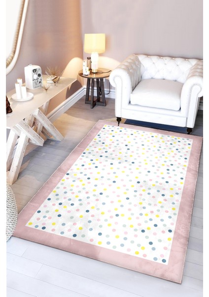 Puantiyeli Pembe Bambu Çocuk Halısı