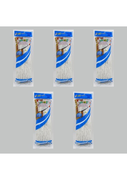 P02 Pamuklu Beyaz Islak Mop - Paspas Ucu - Vidalı Standart Yedek Mop Püskül - 5 Adet