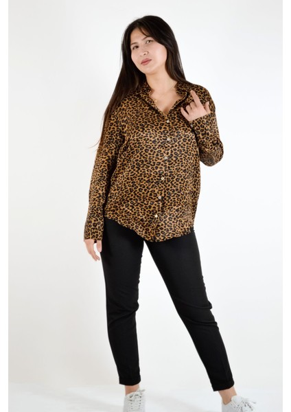 Leopar Desenli Gömlek - Kahve- Siyah