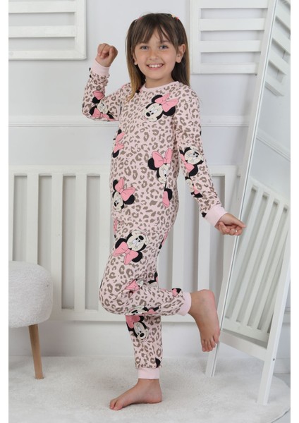 Leopar Desenli Minnie Mouse Kız Çocuk Pijama Takımı