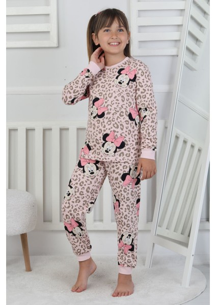 Leopar Desenli Minnie Mouse Kız Çocuk Pijama Takımı modelleri