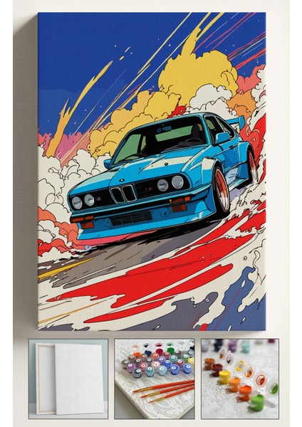 Sayılarla Boyama Çerçeveli Hobi Seti Numaralı Tuval Fırça Boya Dahil Kasnaklı 40X50 cm BMW320