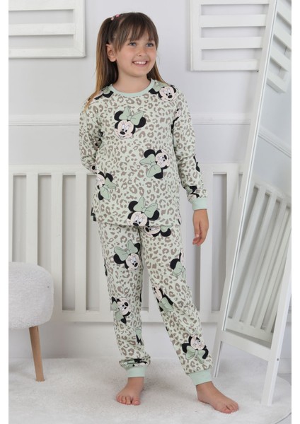 Leopar Desenli Minnie Mouse Kız Çocuk Pijama Takımı