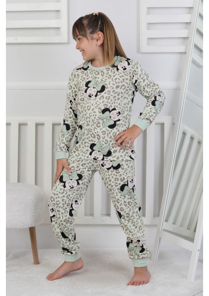 Leopar Desenli Minnie Mouse Kız Çocuk Pijama Takımı fırsatları