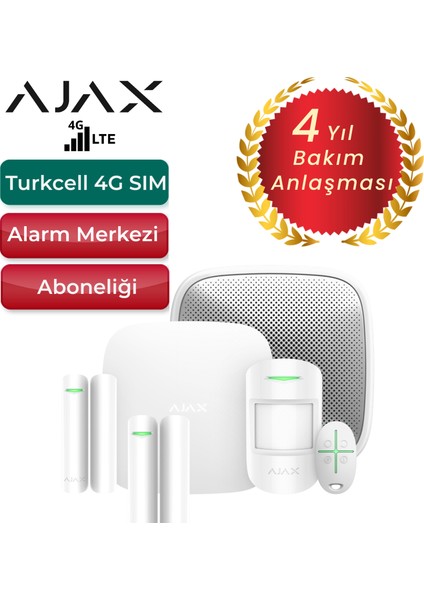 4g Sim Kartlı Alarm Seti Siren Dahil 3 Dedektörlü Sistem – 2 Adet Manyetik ve ve 1 Adet Hareket Dedektörü - Beyaz