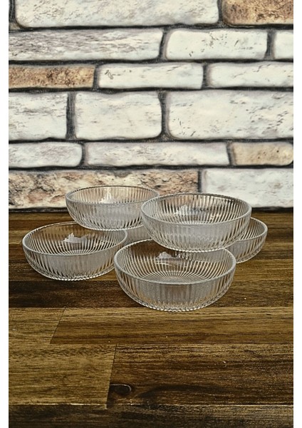 Turuncu Çizgili Cam Çerezlik, Tatlı ve Kahvaltı Tabağı, 6 Adet, 10CM x 3cm