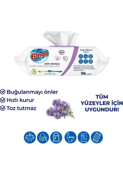 Bingo Yüzey Temizlik Havlusu 96 Adet Arap Sabunlu modelleri