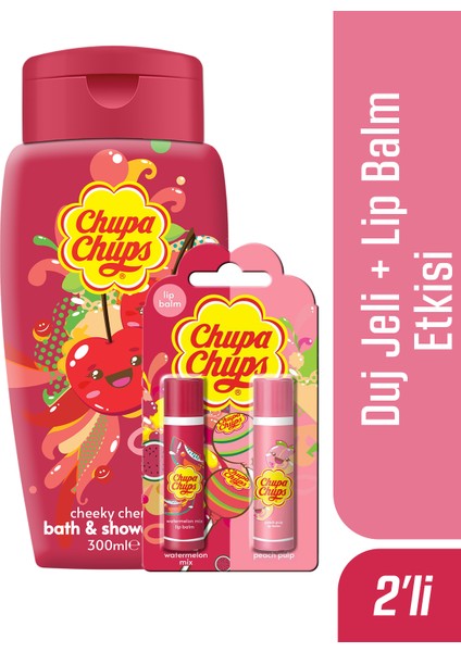 Dudak Lip Balm 2li Karpuz ve Şeftali 300ML Kiraz Kokulu Duş Jeli Hediyeli