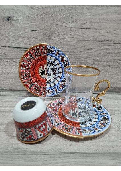 18 Parça 6 Kişilik Çay ve Türk Kahvesi Fincanı Takımı Nr Serisi